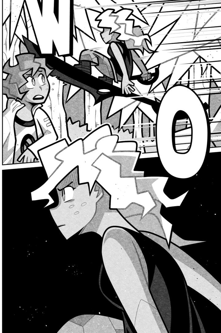 CHAPTER 15 Page 31 Comic page depicting Elise landing on top of her axe, which got stuck at the tree.